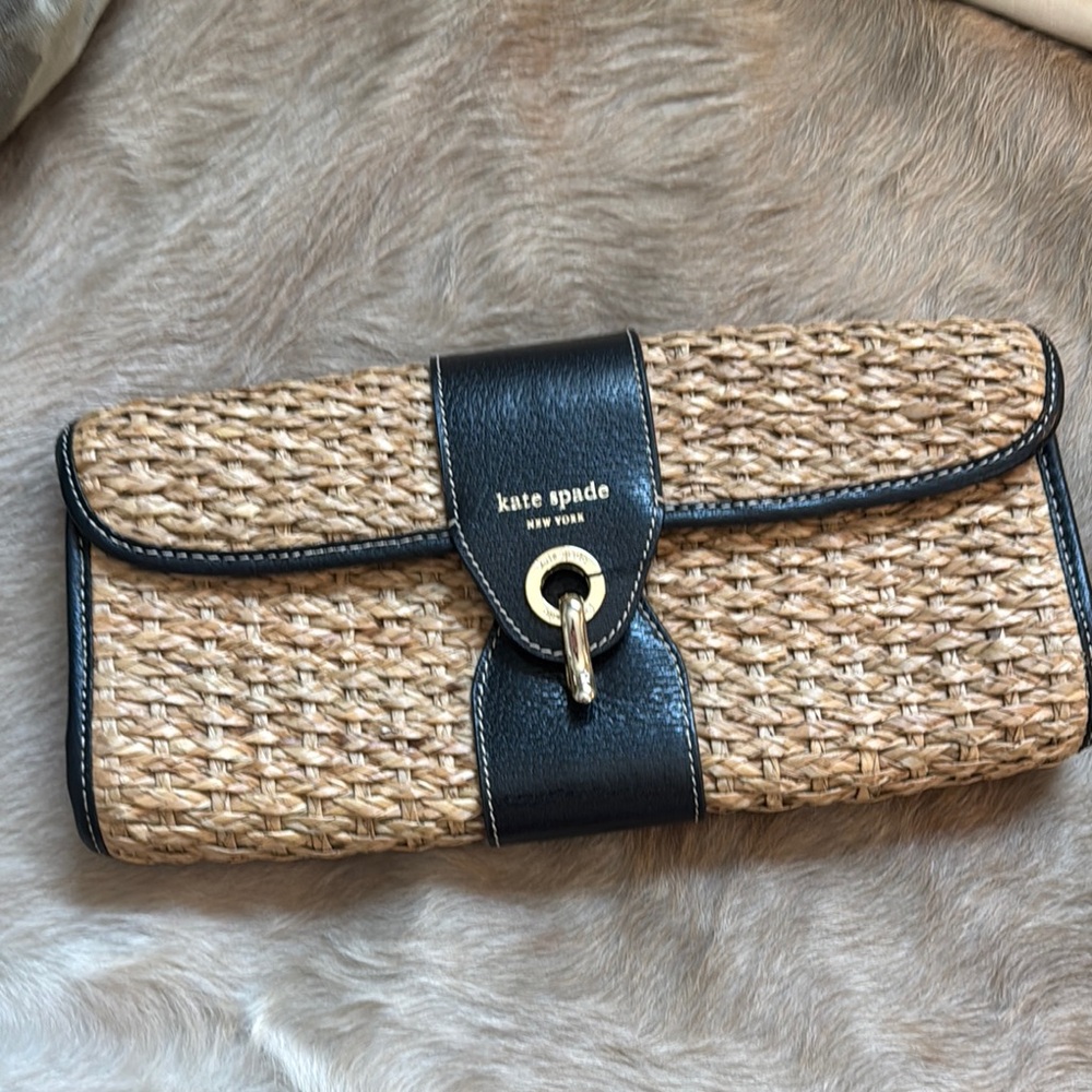 Kate Spade Black and Tan Leather Trim Clutch